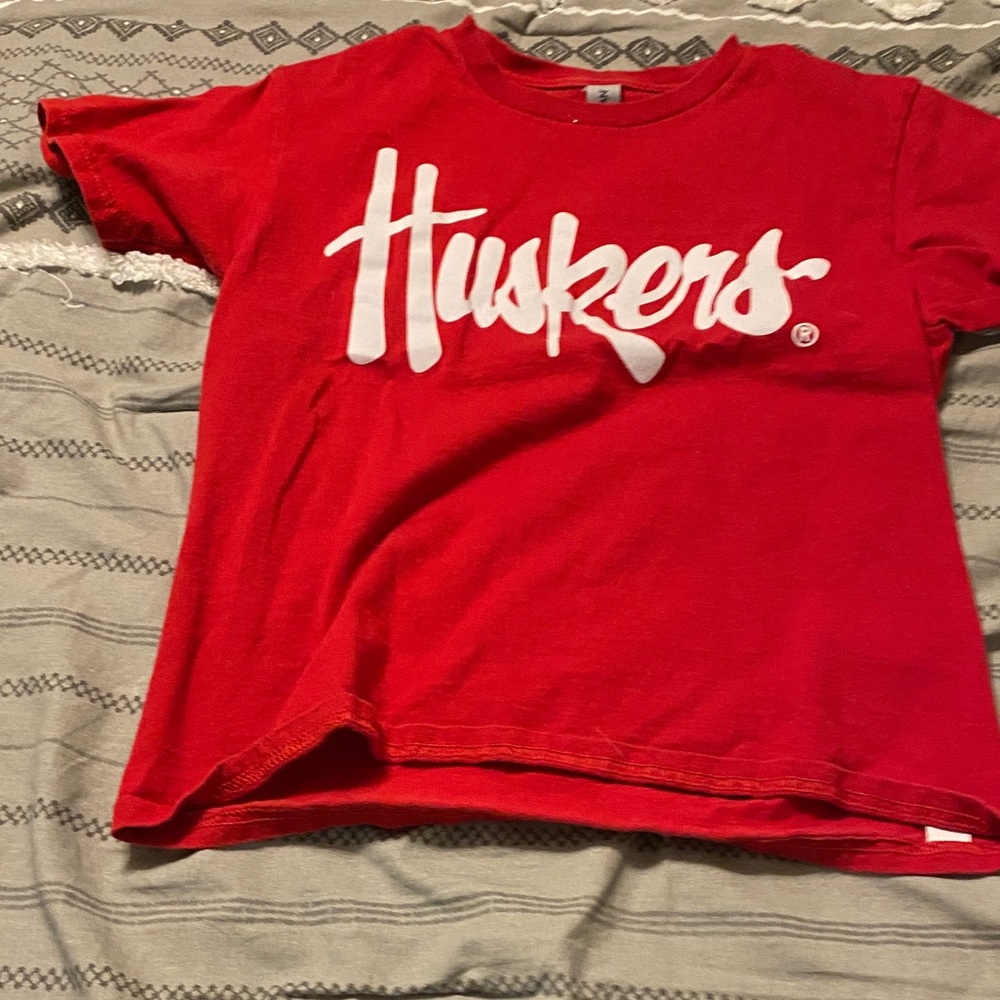 Gildan Red Kids Huskers T-Shirt with White Script - University of NE Tee